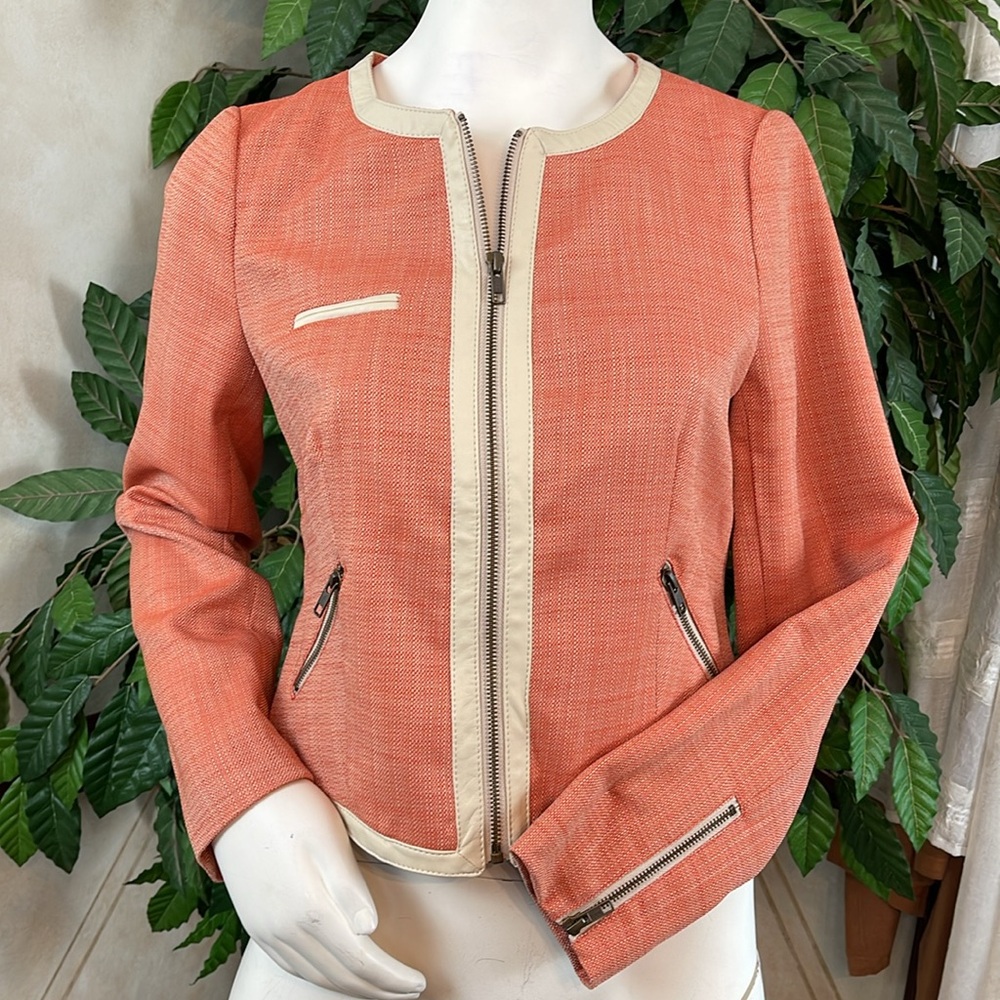 THE LIMITED FAUX LEATHER ACCENT ZIP FRONT JACKET